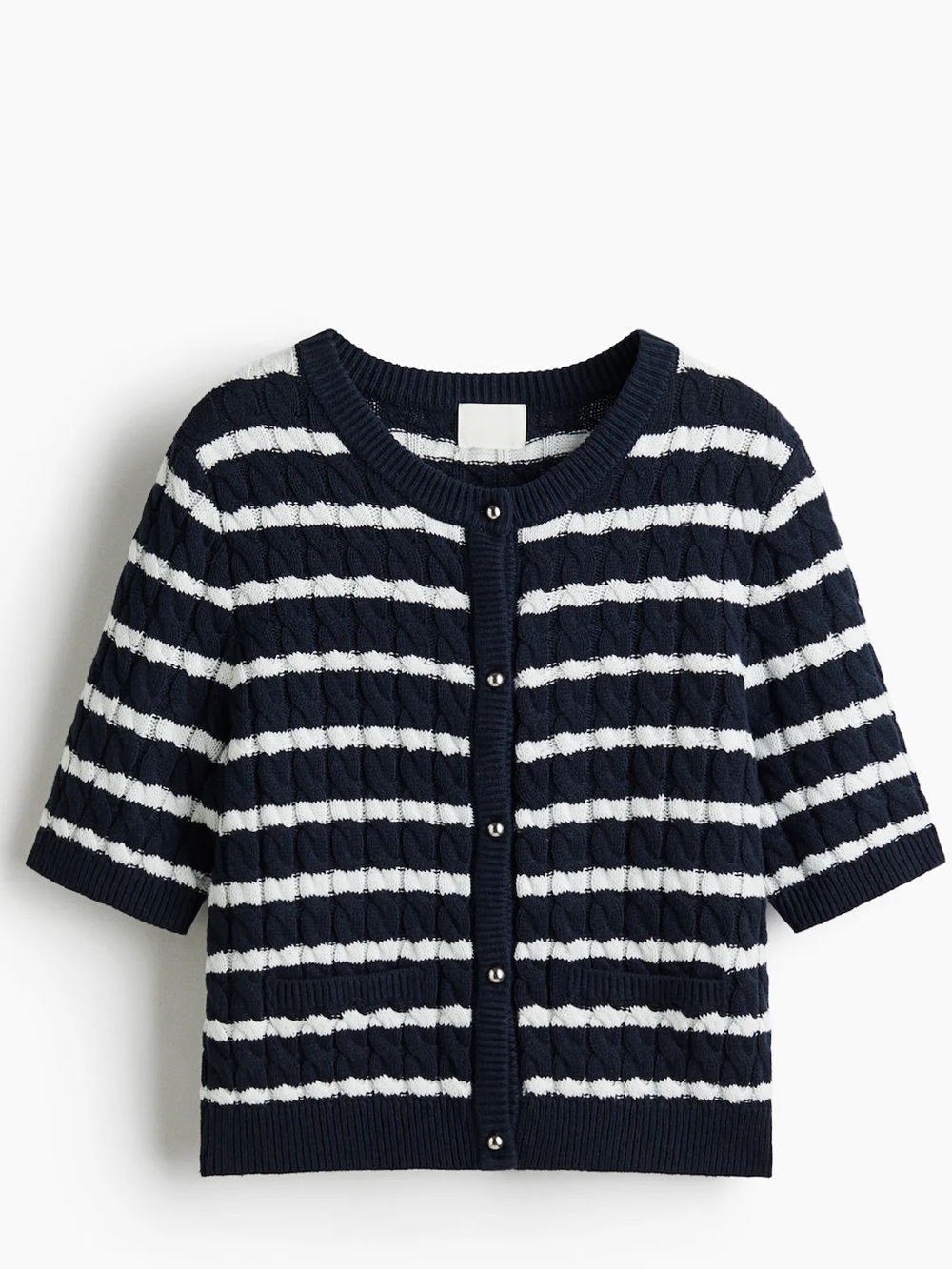 H&M Navy & White Striped Cable-Knit Cardigan